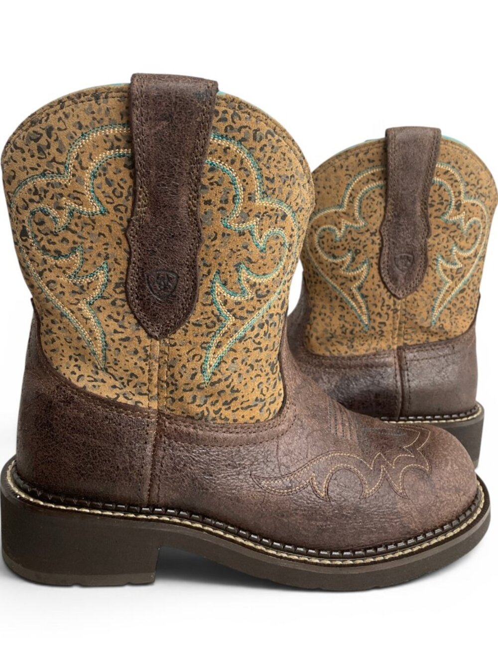 Ariat Fatbaby Western Boots Leopard Print Brown Leather Cowgirl Women's 7.5 B